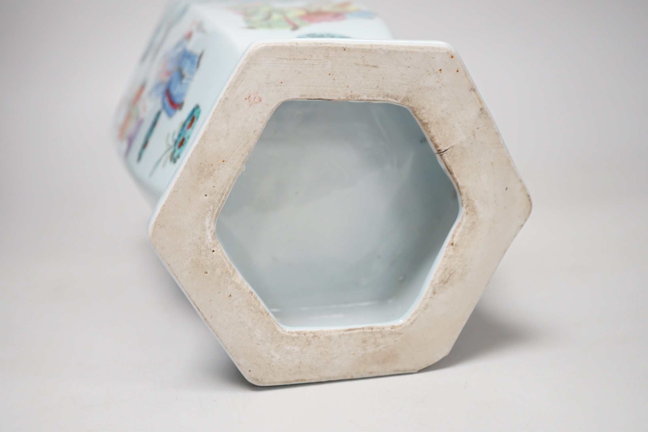 A Chinese famille rose hexagonal baluster vase, 36cm
